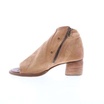 Naldo Womens Brown Leather Zipper Heeled Sandals Shoes
