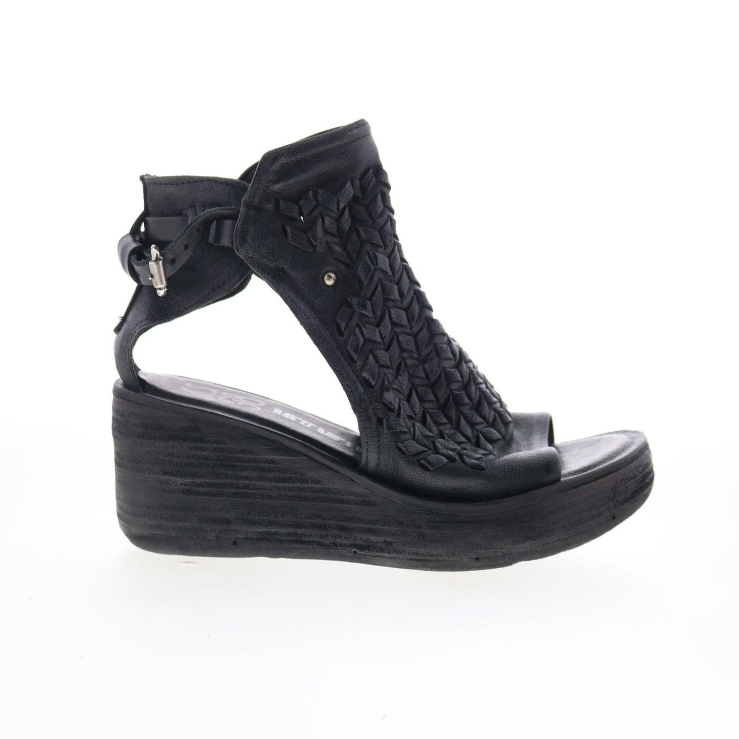Newbury Womens Black Leather Hook & Loop Wedges Sandals Shoes