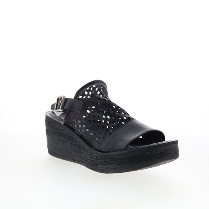 Normie Womens Black Leather Hook & Loop Wedges Sandals Shoes