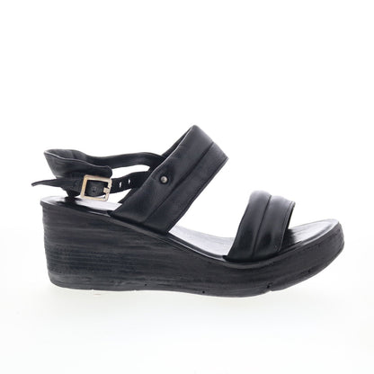 Norward Womens Black Leather Hook & Loop Wedges Sandals Shoes