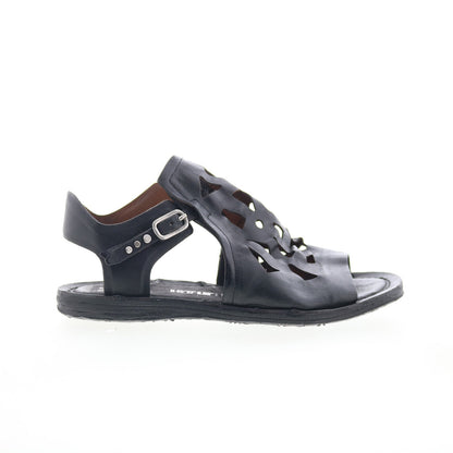 Rogan Womens Black Leather Hook & Loop Strap Sandals Shoes