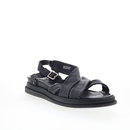 Salvie Womens Black Leather Hook & Loop Strap Sandals Shoes